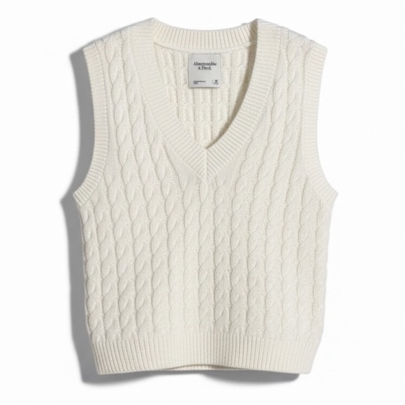 Abercrombie & Fitch Sweaters - Abercrombie & Fitch Women's Cable Knit Sweater Vest | Cream Preppy Cottagecore